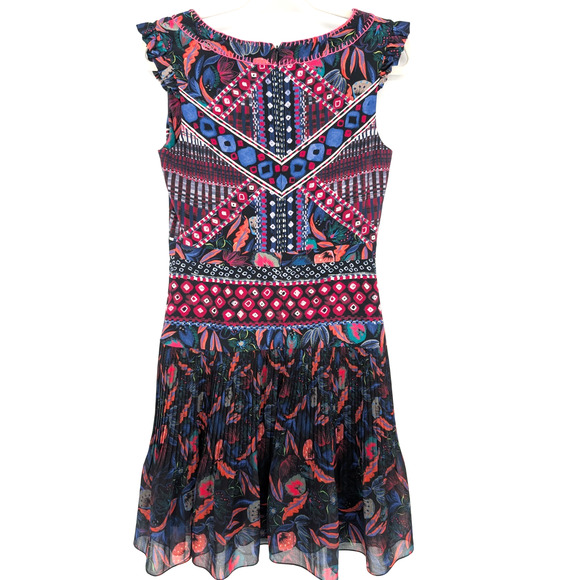 Saloni Elodie C Garnet Bandhani Silk Dress Size 6 A Line Ruffle Boho Glam Luxe - Picture 3 of 15